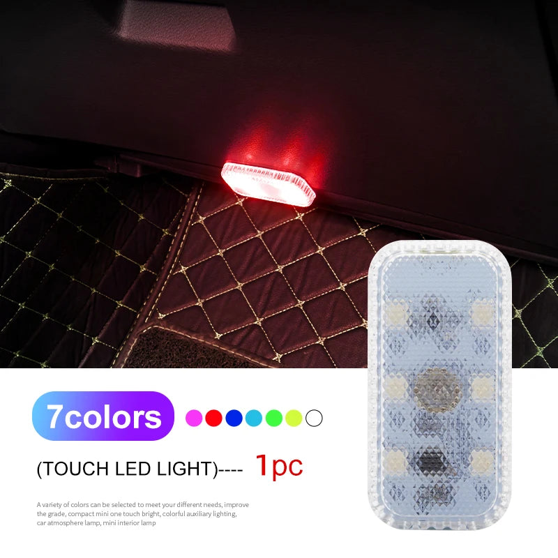 Mini Wireless LED Touch Light for Car Interior – USB Rechargeable Reading Lamp for Roof, Door & Storage