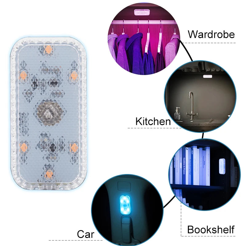 Mini Wireless LED Touch Light for Car Interior – USB Rechargeable Reading Lamp for Roof, Door & Storage