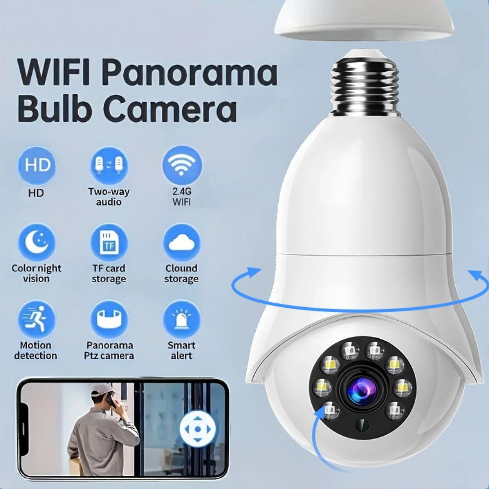 360° WiFi Lightbulb Security Camera – 1080P Full HD, Night Vision & Two-Way Audio