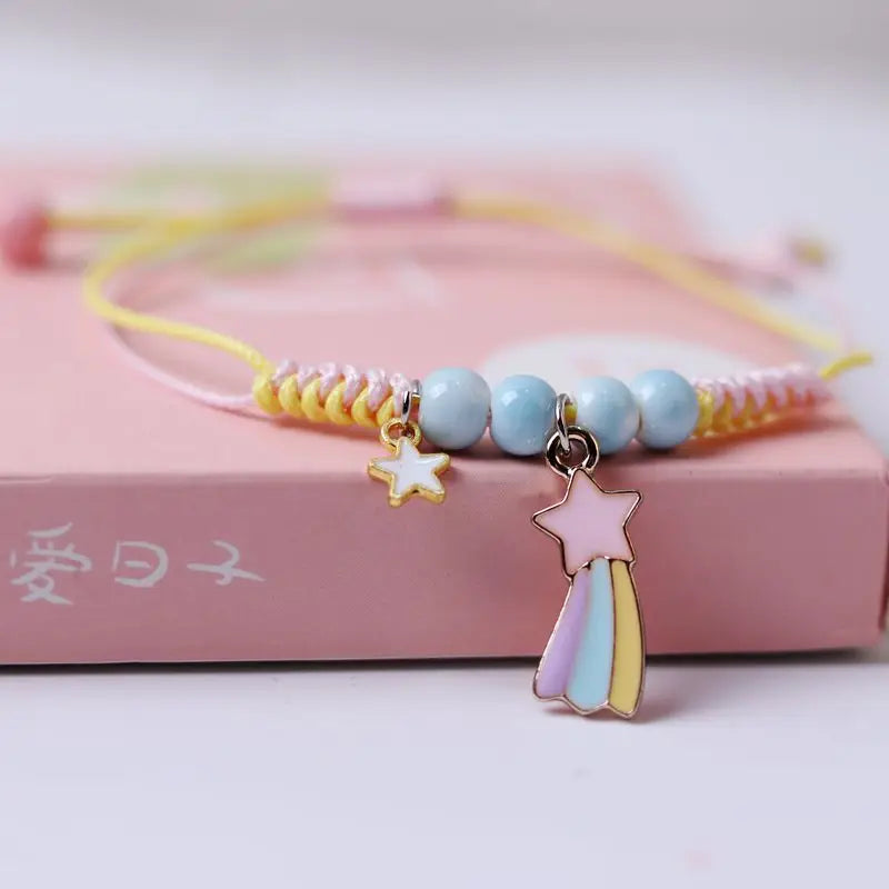 Cartoon Animal Charm Bracelet – Cat & Flower Friendship Jewelry for Girls