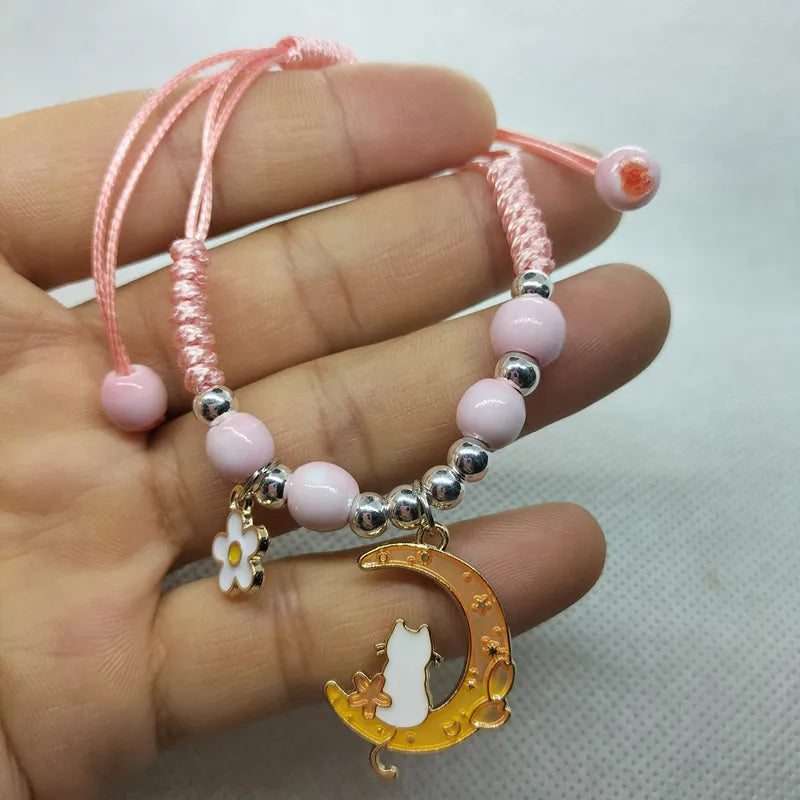 Cartoon Animal Charm Bracelet – Cat & Flower Friendship Jewelry for Girls