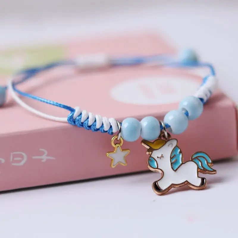 Cartoon Animal Charm Bracelet – Cat & Flower Friendship Jewelry for Girls
