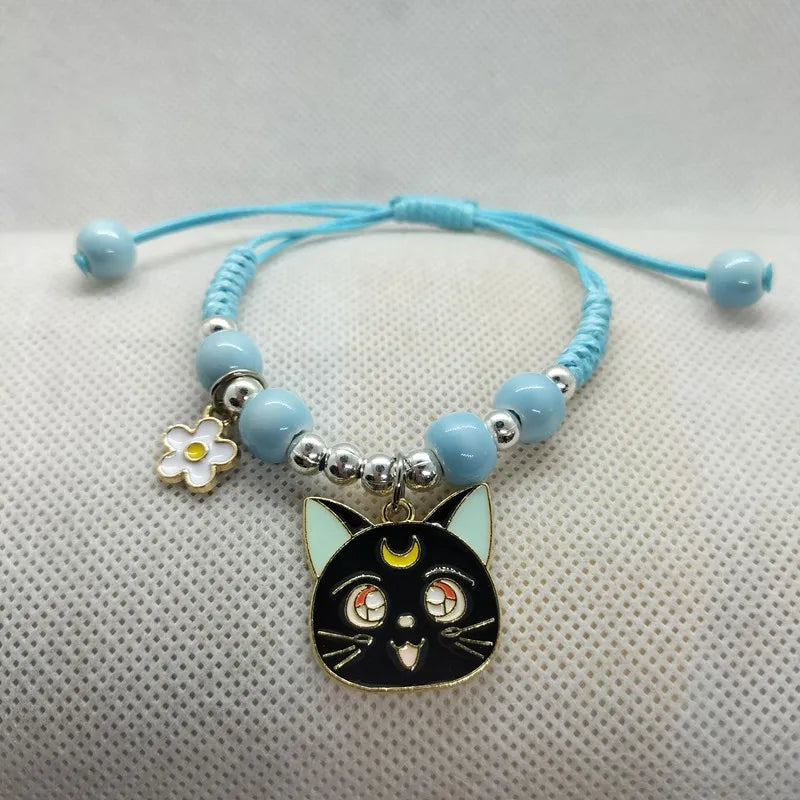 Cartoon Animal Charm Bracelet – Cat & Flower Friendship Jewelry for Girls