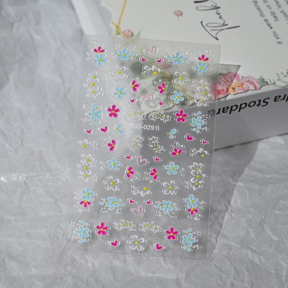 5D Embossed Nail Stickers — Valentine's Day Red Rose Flower Decals
