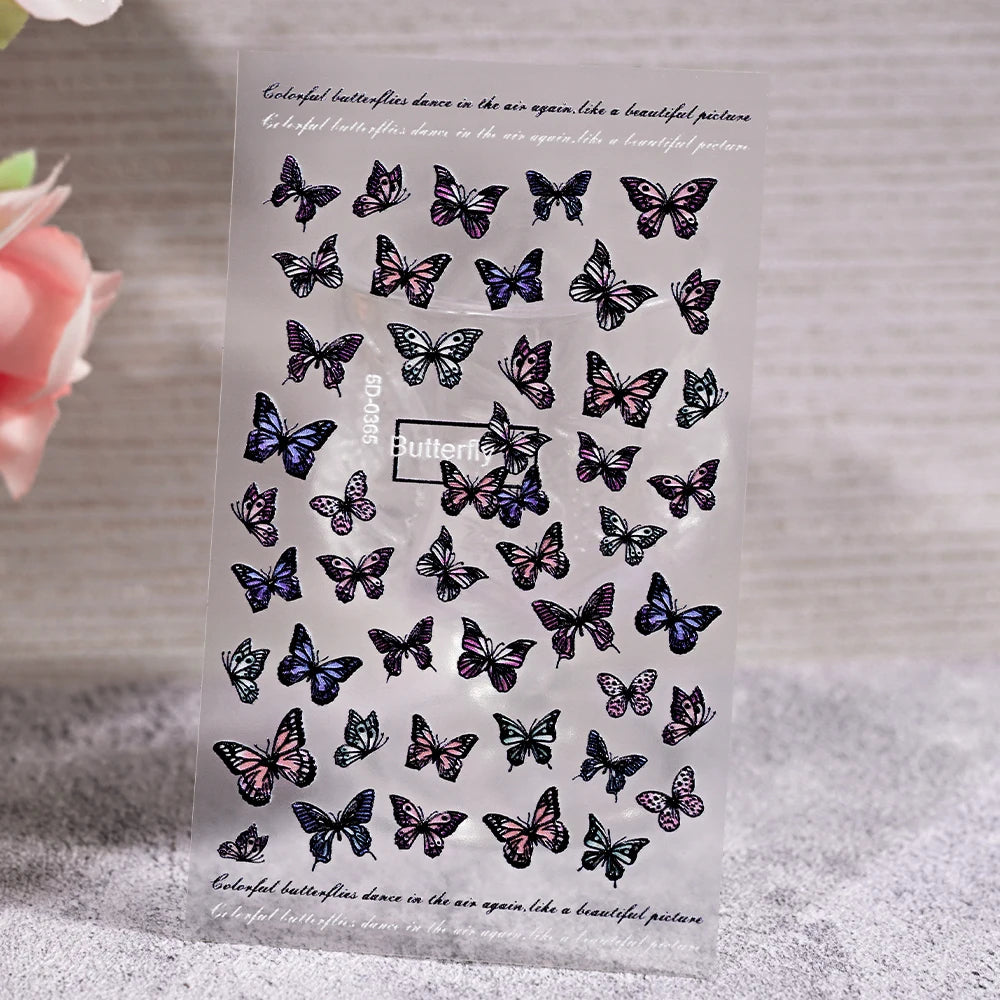 5D Embossed Nail Stickers — Valentine's Day Red Rose Flower Decals