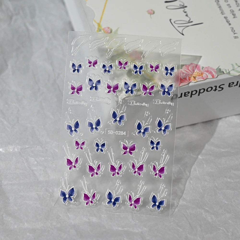 5D Embossed Nail Stickers — Valentine's Day Red Rose Flower Decals