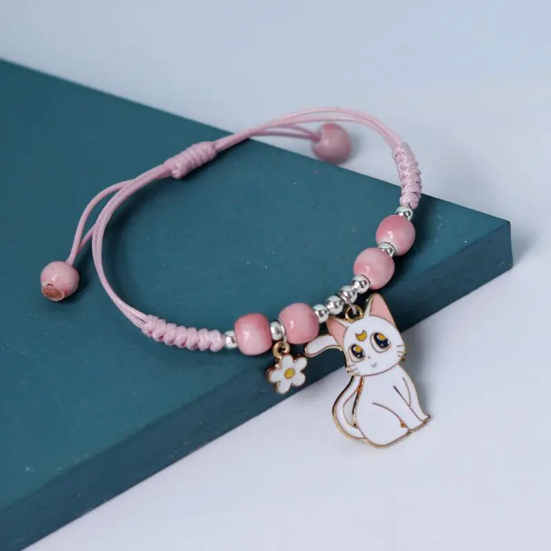 Cartoon Animal Charm Bracelet – Cat & Flower Friendship Jewelry for Girls