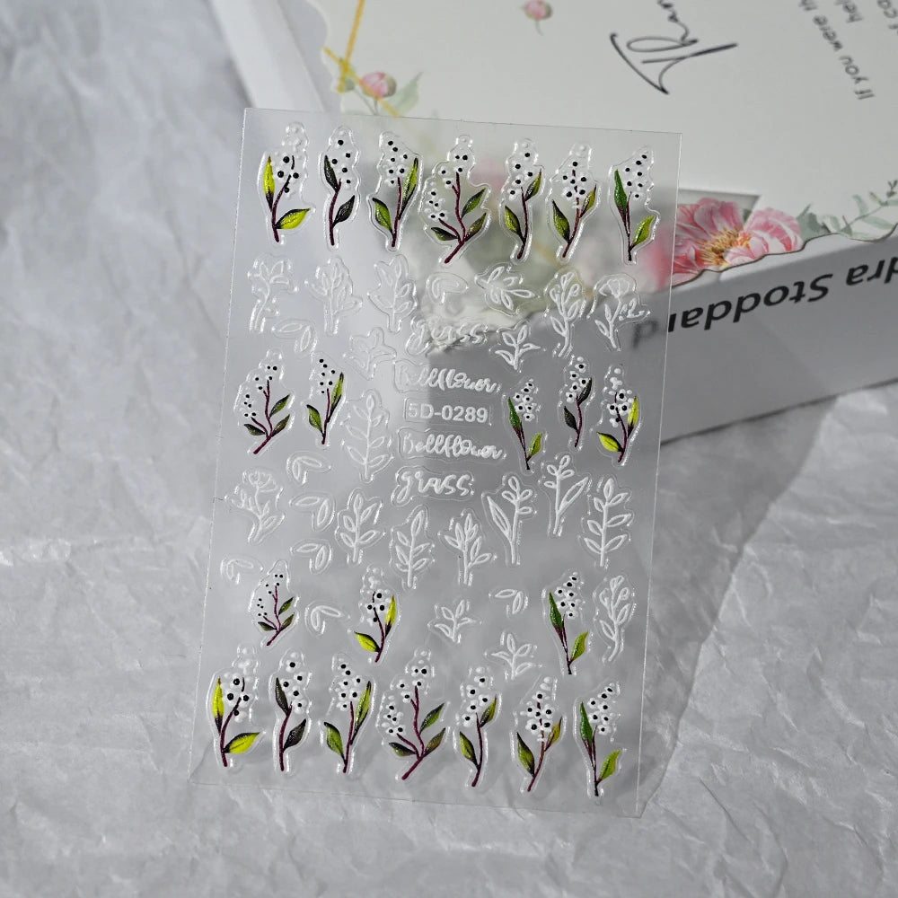 5D Embossed Nail Stickers — Valentine's Day Red Rose Flower Decals