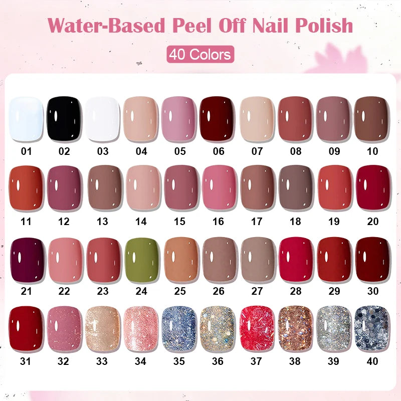 Water-Based Peel Off Nail Polish – 40 Colors, Quick Dry, No Lamp Needed