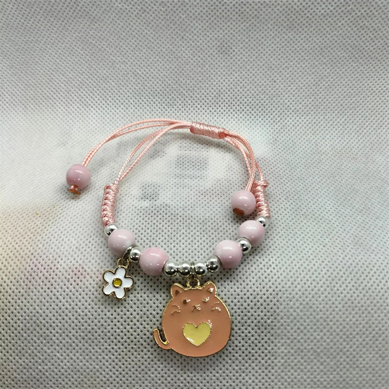 Cartoon Animal Charm Bracelet – Cat & Flower Friendship Jewelry for Girls