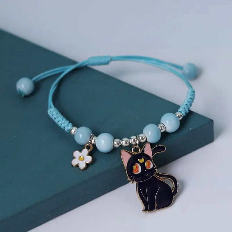 Cartoon Animal Charm Bracelet – Cat & Flower Friendship Jewelry for Girls