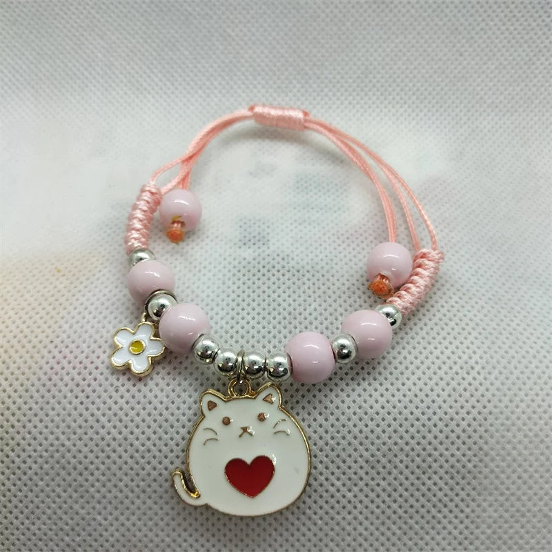 Cartoon Animal Charm Bracelet – Cat & Flower Friendship Jewelry for Girls