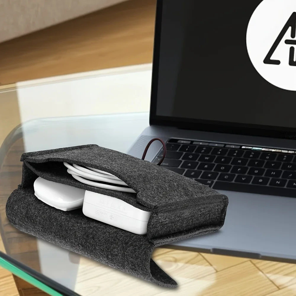 Travel Electronics Organizer – Felt Storage Case for Cables & Adapters