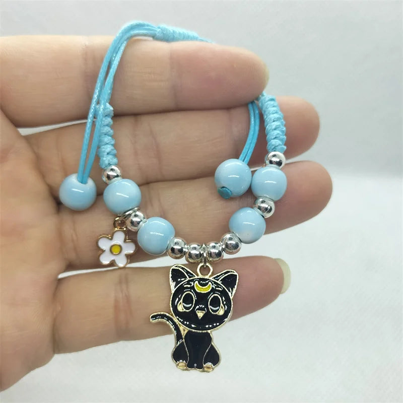 Cartoon Animal Charm Bracelet – Cat & Flower Friendship Jewelry for Girls