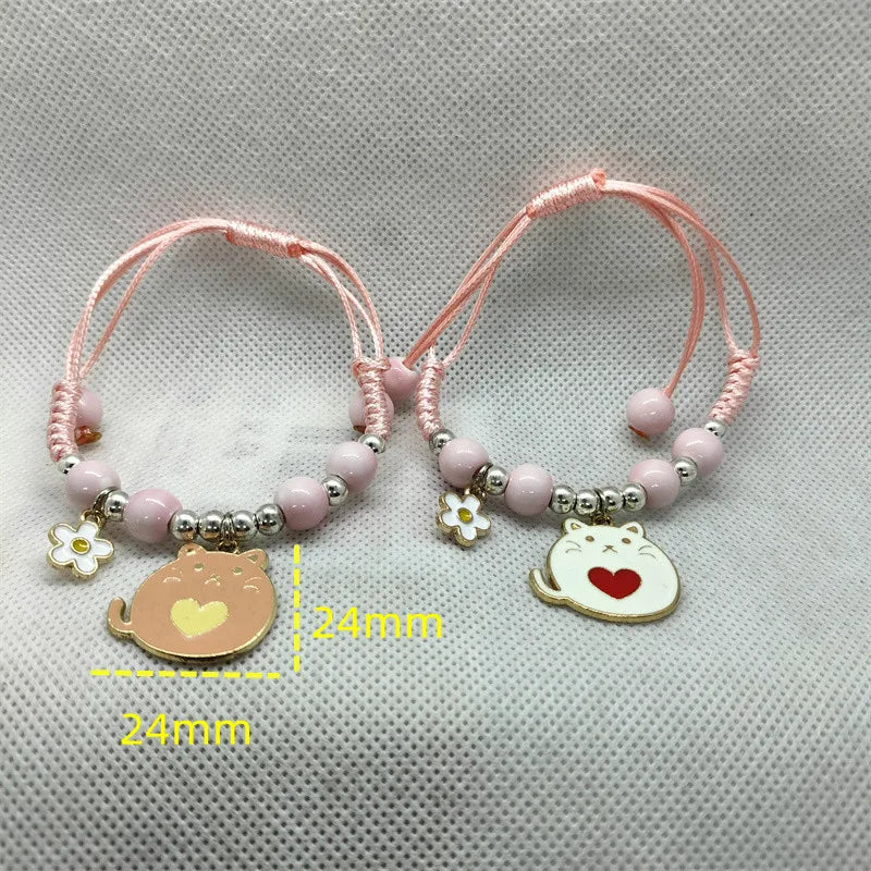 Cartoon Animal Charm Bracelet – Cat & Flower Friendship Jewelry for Girls