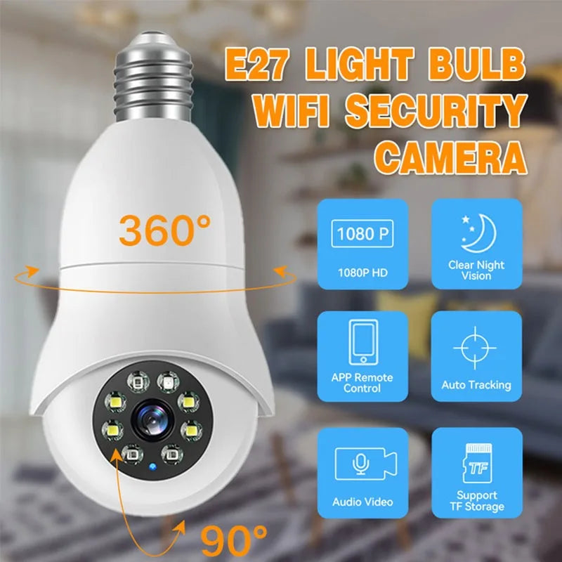 360° WiFi Lightbulb Security Camera – 1080P Full HD, Night Vision & Two-Way Audio