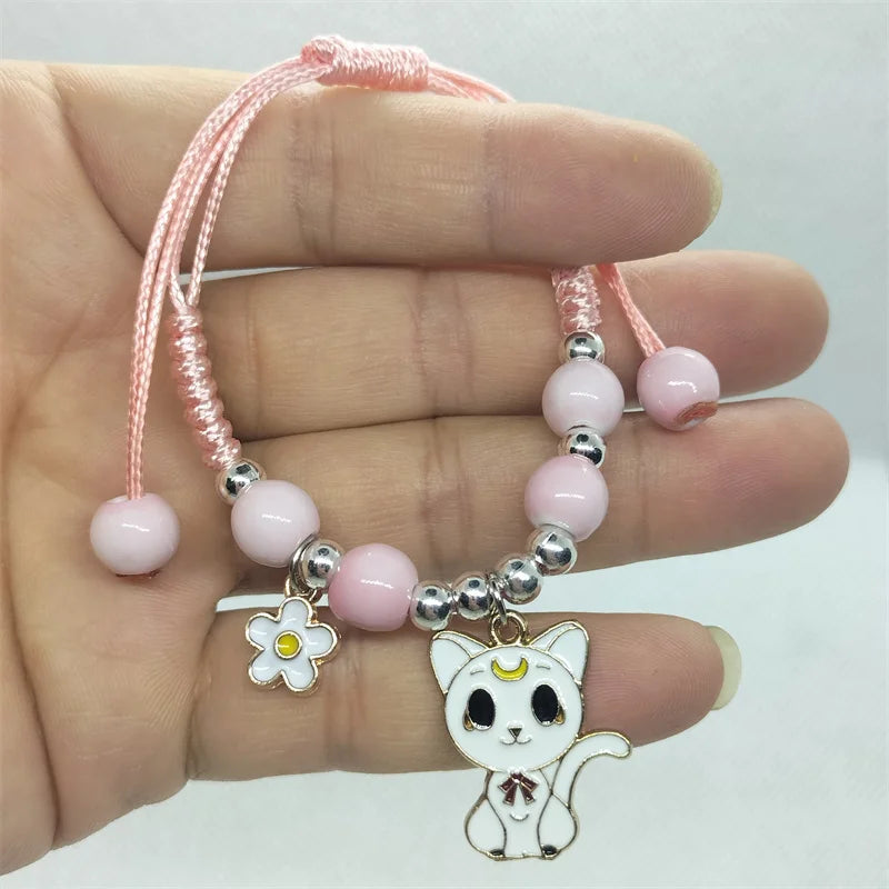 Cartoon Animal Charm Bracelet – Cat & Flower Friendship Jewelry for Girls