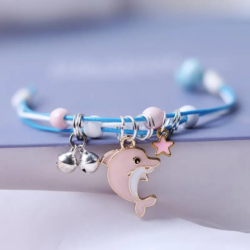 Cartoon Animal Charm Bracelet – Cat & Flower Friendship Jewelry for Girls