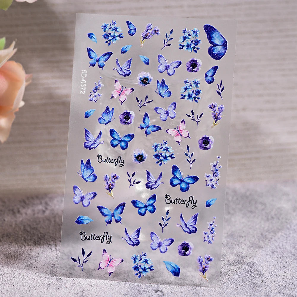 5D Embossed Nail Stickers — Valentine's Day Red Rose Flower Decals